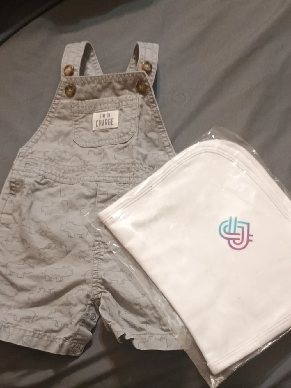 Unbranded Gray Rhino Print Kids Overalls - Gray